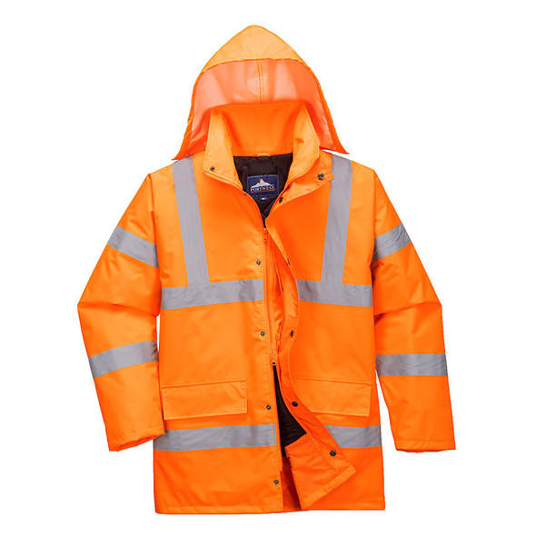 PortWest Class 3 Hi Vis Orange Traffic Jacket URT30 Orange with Hood