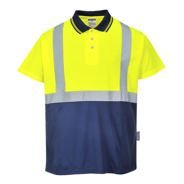 MyShoeStore Hi Viz Vis High Visibility Polo Shirt Reflective Tape Safety Security Work Button T-Shirt Breathable Lightweight Double Tape Workwear Top 