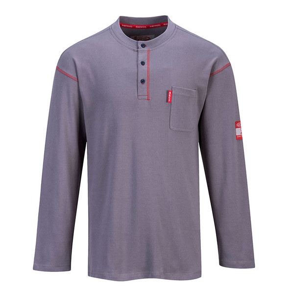 PortWest FR Moisture Wicking Bizflame Henley FR02 Grey Front PortWest FR Moisture Wicking Bizflame Henley FR02 Grey Front