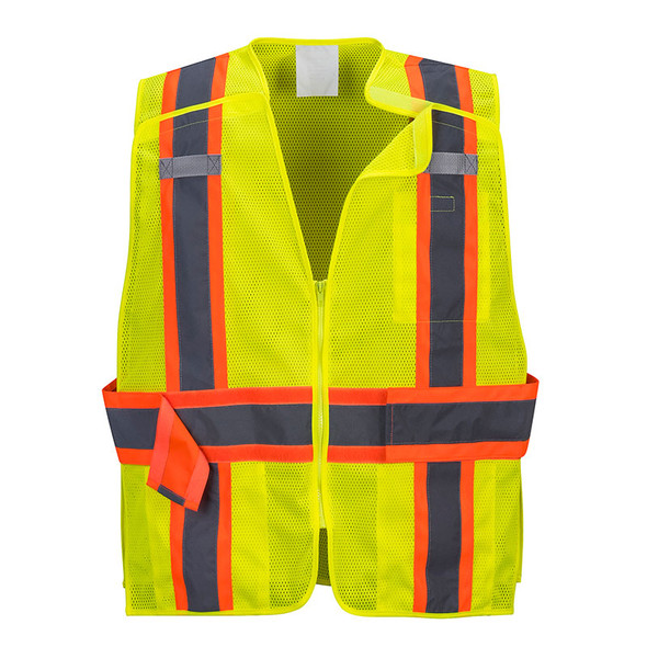 PortWest Class 2 Hi Vis Yellow Expandable Mesh 4-Point Breakaway Vest US385 Front