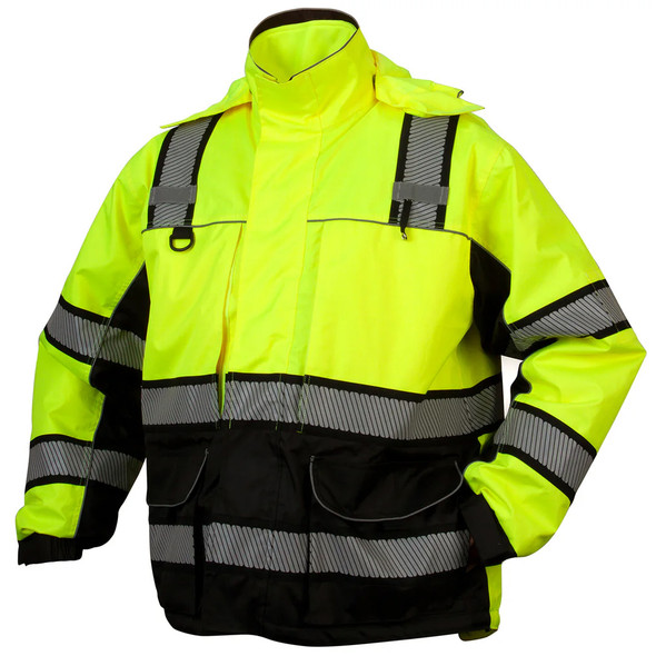 Pyramex Class 3 Hi Vis Lime Black Bottom Teflon Treated Multi-Layer 2-in-1 Parka RPB36 Front