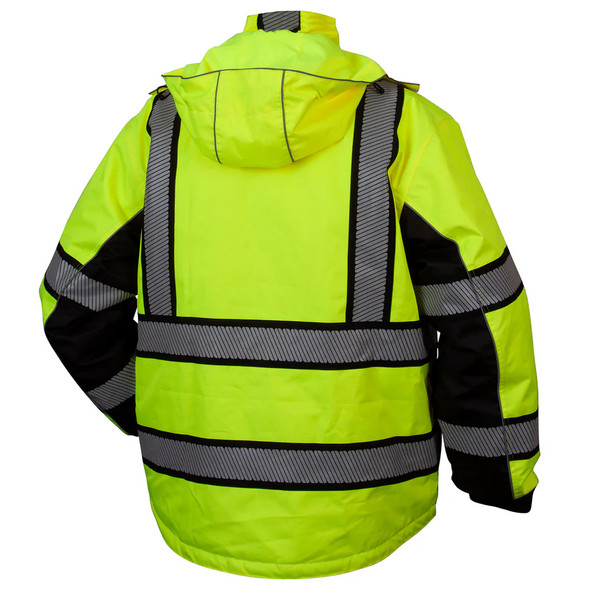 Pyramex Class 3 Hi Vis Lime Black Bottom Teflon Treated Multi-Layer 2-in-1 Parka RPB36 Back