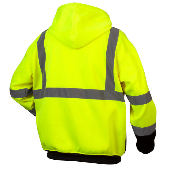 Pyramex Class 3 Hi Vis Teflon Treated Lime Black Bottom Zipper Sweatshirt RSZH3310 Back