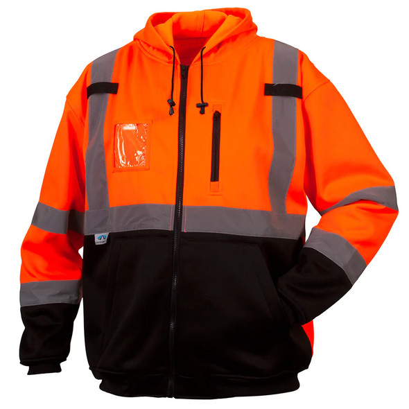 Pyramex Class 3 Hi Vis Orange Black Bottom Teflon Treated Zipper Sweatshirt RSZH3320 Front