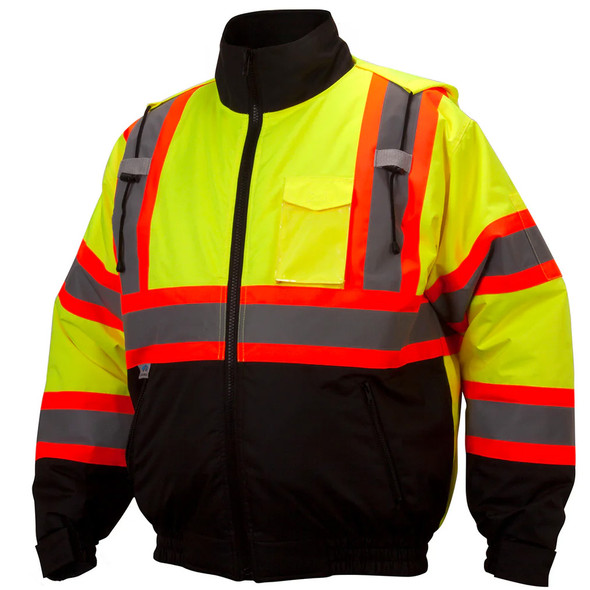 Pyramex Class 3 X-Back Hi Vis Two-Tone Lime Jacket RCJ3210 Front