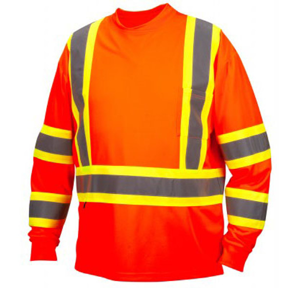 Pyramex Class 3 X-Back Hi Vis Two-Tone Orange Moisture Wicking Long Sleeve T-Shirt RCLTS3120 Front