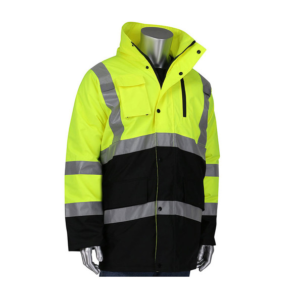 PIP Class 3 Hi Vis Black Bottom Coat with Quilted Insulation 343-1750 Yellow/Front