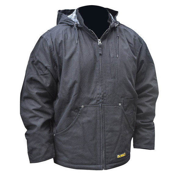 DeWALT Heated Heavy Duty Black Work Jacket with Adapter DCHJ076ABB Front