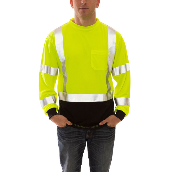 Tingley Class 3 Hi Vis Yellow Black Bottom Moisture Wicking Job Sight Long Sleeve T-Shirt S75622 Front