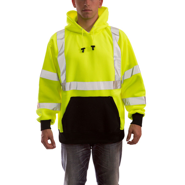 Tingley Class 3 Hi Vis Yellow Black Bottom Job Sight Pullover Hoodie S78322 Front