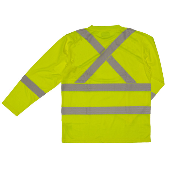 Tough Duck Class 3 Hi Vis X-Back Long Sleeve T-Shirt with Pocket and Segmented Tape ST081 Fluorescent Green Back