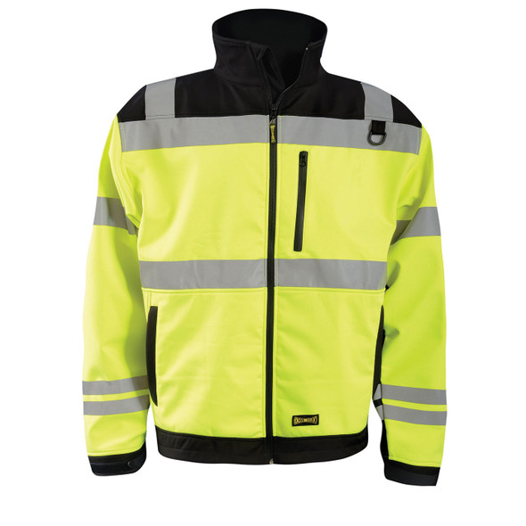 Occunomix Class 3 Hi Vis Yellow Soft Shell Safety Jacket with Black Trim LUX-M6JKT Front