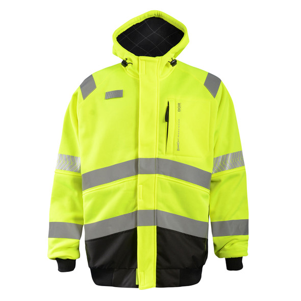 Occunomix Class 3 Hi Vis Yellow DOR Crossover Jacket SP-CROSSJKT with Collar Up Occunomix Class 3 Hi Vis Yellow DOR Crossover Jacket SP-CROSSJKT with Collar Up