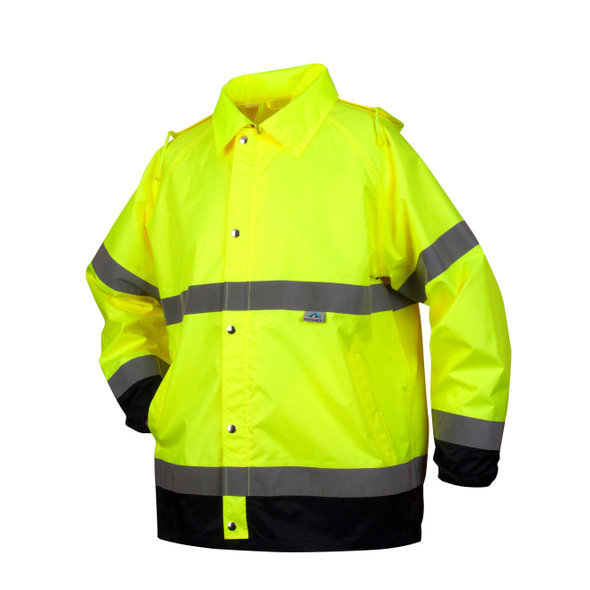 Pyramex Class 3 Hi Vis Lime Black Bottom Trim Rain Jacket RRWJ3110 Front