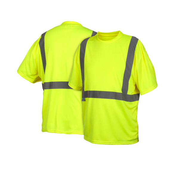 Pyramex Class 2 Hi Vis Lime Moisture Wicking T-Shirt RTS2110NP Front/Back