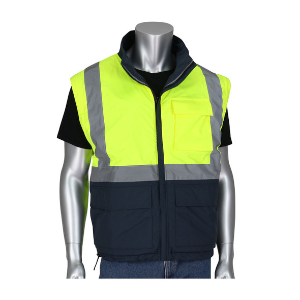 PIP Class 3 Hi Vis Yellow Dark Gray Bottom 4-in-1 Windbreaker 333-1500-R with Sleeve Off PIP Class 3 Hi Vis Yellow Dark Gray Bottom 4-in-1 Windbreaker 333-1500-R with Sleeve Off