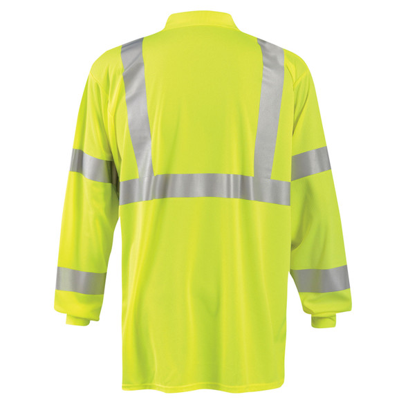 Occunomix Class 3 Hi Vis Moisture Wicking Long Sleeve Polo with Pocket LUX-LSPP3B Yellow Back