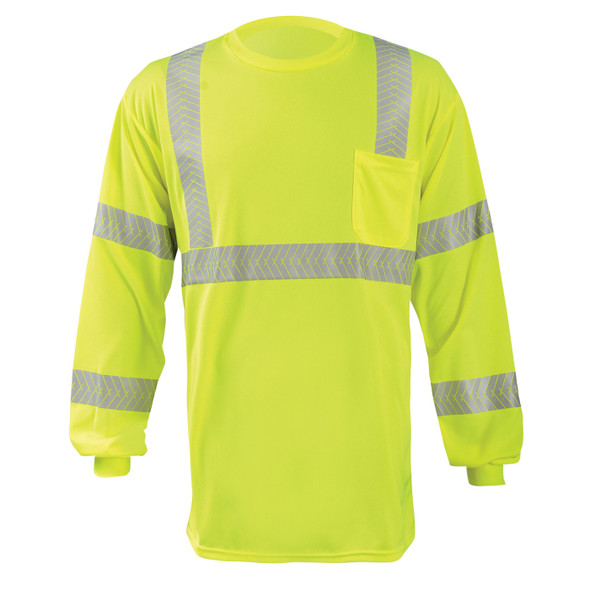 Occunomix Class 3 Hi Vis Long Sleeve T-Shirt with Segmented Tape and Chest Pocket LUX-TLSP3B Yellow Front Occunomix Class 3 Hi Vis Long Sleeve T-Shirt with Segmented Tape and Chest Pocket LUX-TLSP3B Yellow Front