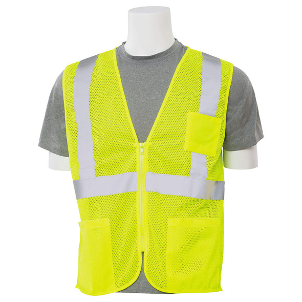 ERB Class 2 Hi Vis Lime Economy Mesh Safety Vest with Zipper Front S363P-L Front ERB Class 2 Hi Vis Lime Economy Mesh Safety Vest with Zipper Front S363P-L Front