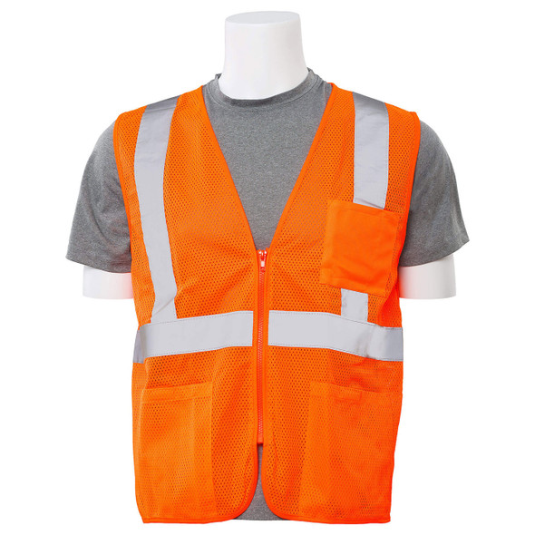 ERB Class 2 Hi Vis Orange Economy Mesh Safety Vest with Zipper Front S363P-O Front