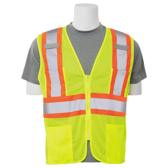 ERB Class 2 Hi Vis Lime Two-Tone Mesh Safety Vest with Zipper Front S383P-L Front