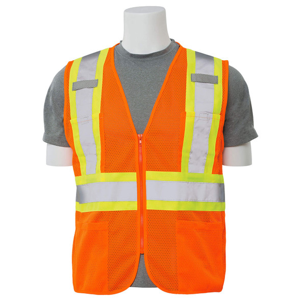 ERB Class 2 Hi Vis Orange Two-Tone Mesh Safety Vest with Zipper Front S383P-O Front