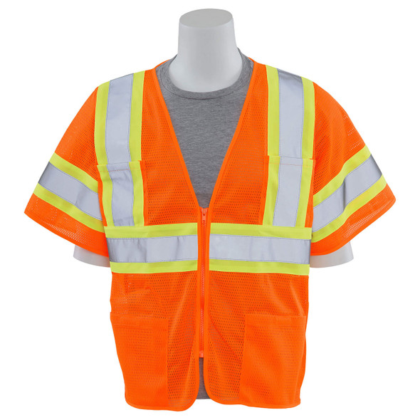 ERB Class 3 Hi Vis Orange Two-Tone Mesh Safety Vest S683P-O Front Profile
