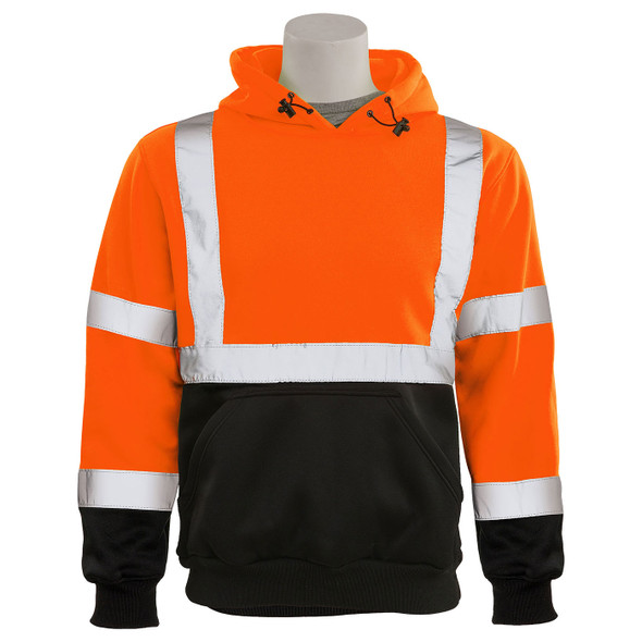 ERB Class 3 Hi Vis Orange Black Bottom Pullover Hooded Sweatshirt W376B-O Front