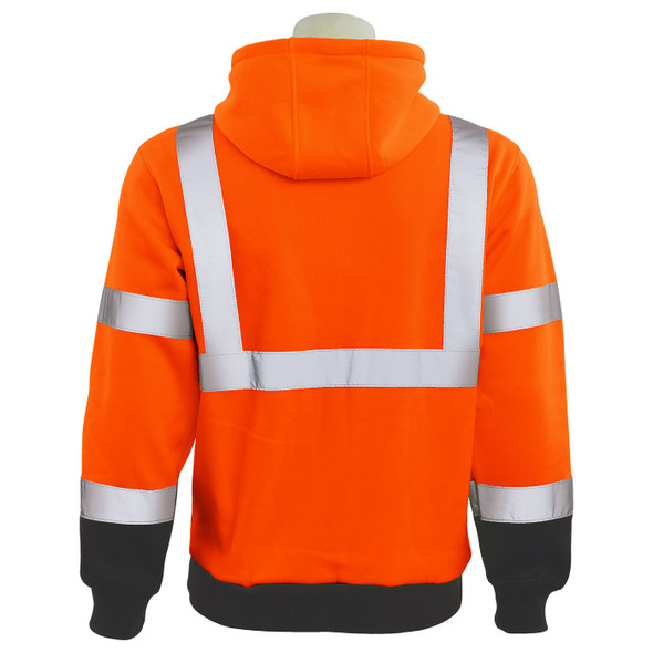 ERB Class 3 Hi Vis Orange Black Bottom Pullover Hooded Sweatshirt W376B-O Back