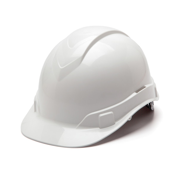 Pyramex Ridgeline Cap Style 4-Point Ratchet Hard Hats HP4410 White Front Angled