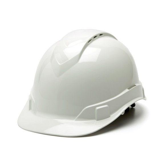 Pyramex Ridgeline Cap Style Vented 4-Point Ratchet Hard Hats HP44110V White Front Angled