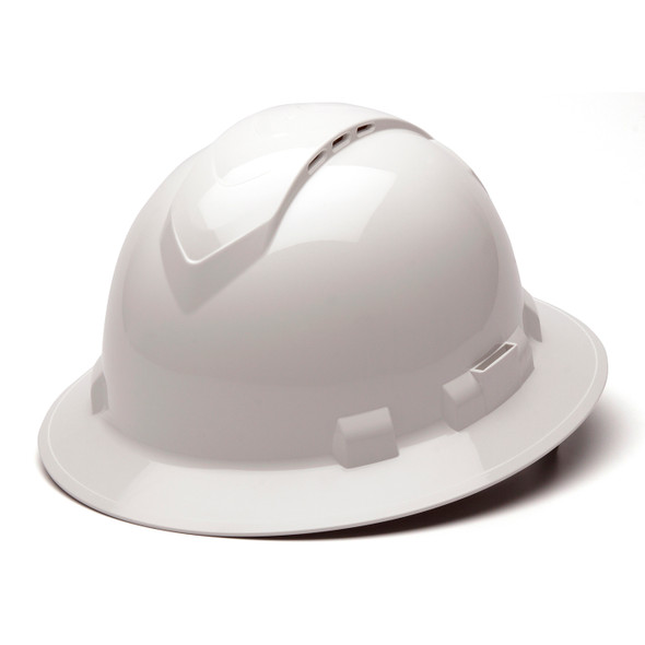 Pyramex Ridgeline Full Brim Vented 4-Point Ratchet Hard Hats HP54110V White Front Angled