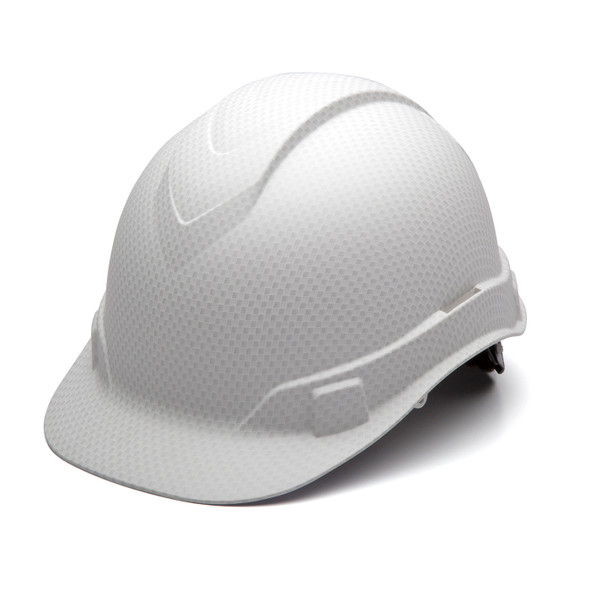 Pyramex Ridgeline Cap Style 4-Point Ratchet Hydro Dipped Hard Hats HP44116 Matte White Front Angled