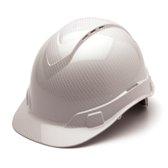Pyramex Ridgeline Cap Style Vented 4-Point Ratchet Hydro Dipped Hard Hats HP44116SV Shiny White Front Angled