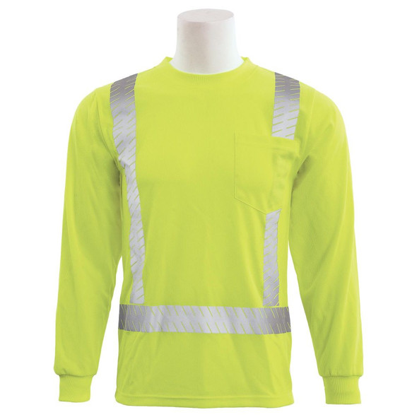 ERB Class 2 Hi Vis Lime Long Sleeve T-Shirt with Segmented Reflective Tape 9007SEG-L Front