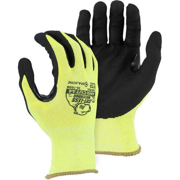 Box of 12 Pair Majestic A4 Cut Level Hi Vis Watchdog Gloves with Foam Nitrile Palm Coating 35-7466