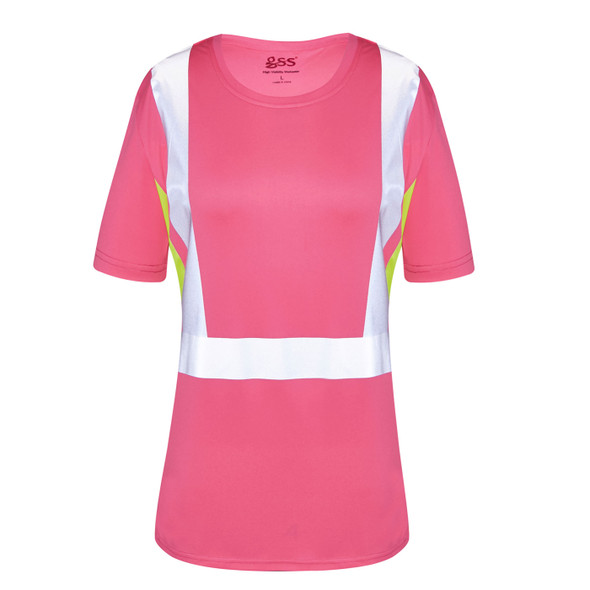 GSS Non-ANSI Hi Vis Pink with Lime Trim Sides Ladies T-Shirt 5126 Front