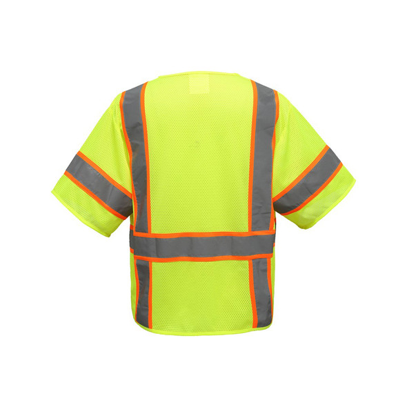 GSS Class 3 Hi Vis Lime Two Tone Reflective Safety Vest with 6 Pockets 2503 Back