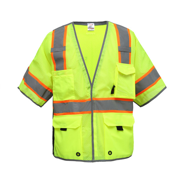 GSS Class 3 Hi Vis Lime Two Tone Breakaway Mesh Safety Vest 2705