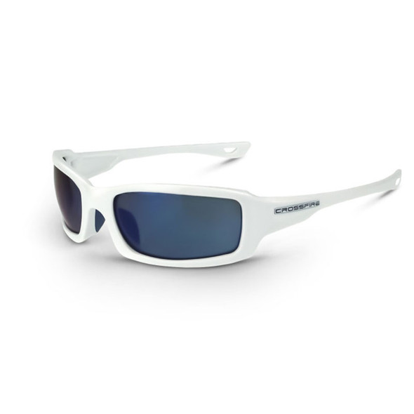Crossfire M6A White Frame Blue Mirror Lens Safety Glasses 20278 - Box of 12