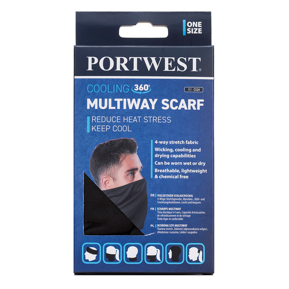 PortWest Cooling Multiway Face Covering Black Scarf CS24