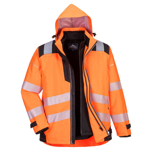 PortWest Class 3 Hi Vis Yellow 3-in-1 Jacket PW365 Orange Back