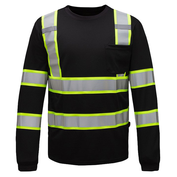  GSS Non-ANSI Enhanced Visibility Black Two-Tone Reflective Long Sleeve T-Shirt 5015 Front