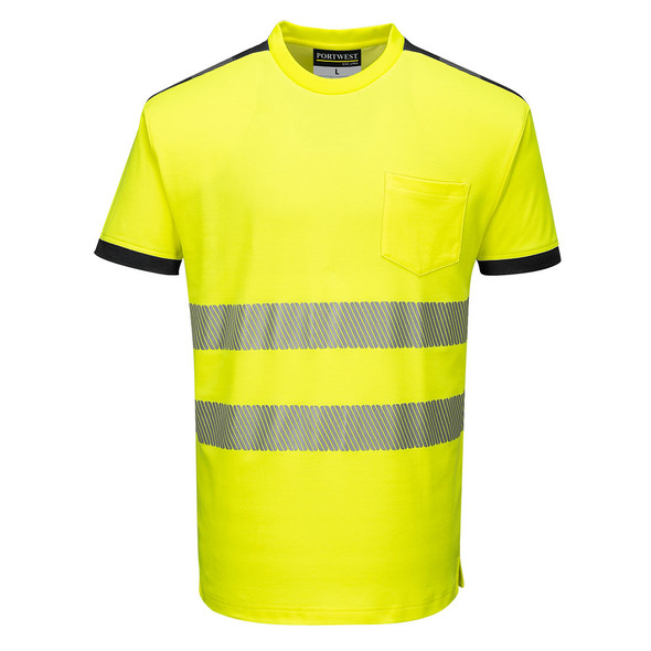 PortWest Class 2 Hi Vis Yellow T-Shirt with Chest Pocket T181 Front