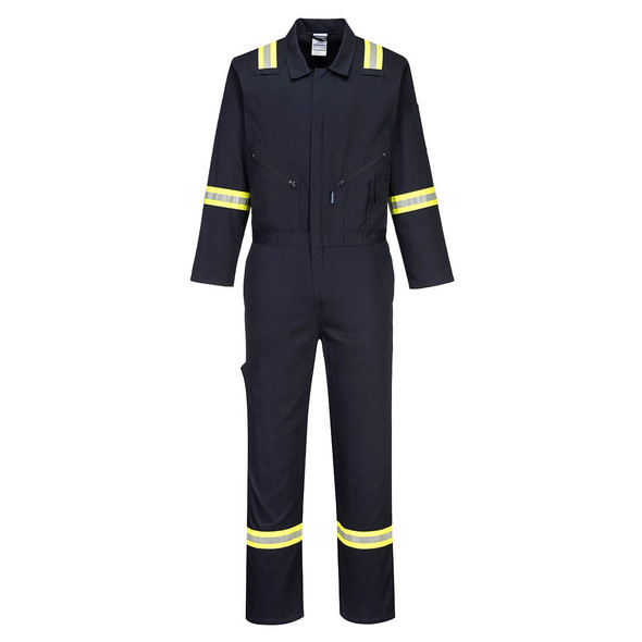 PortWest Enhanced Visibility Navy Iona Cotton Unlined Coverall F129 Front