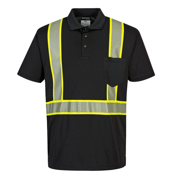 PortWest Enhanced Visibility Black Iona Polo Shirt F140 Front
