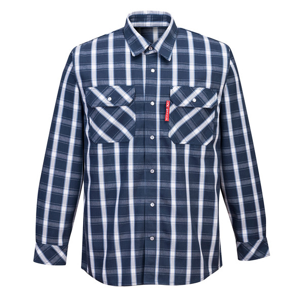 PortWest FR Bizflame Navy Plaid Shirt UFR97 Front