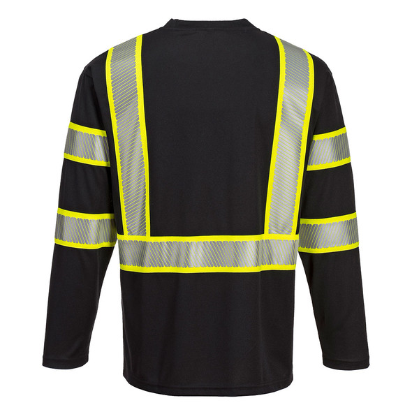 PortWest Enhanced Visibility Black Iona Long Sleeve T-Shirt with Pocket S346 Back