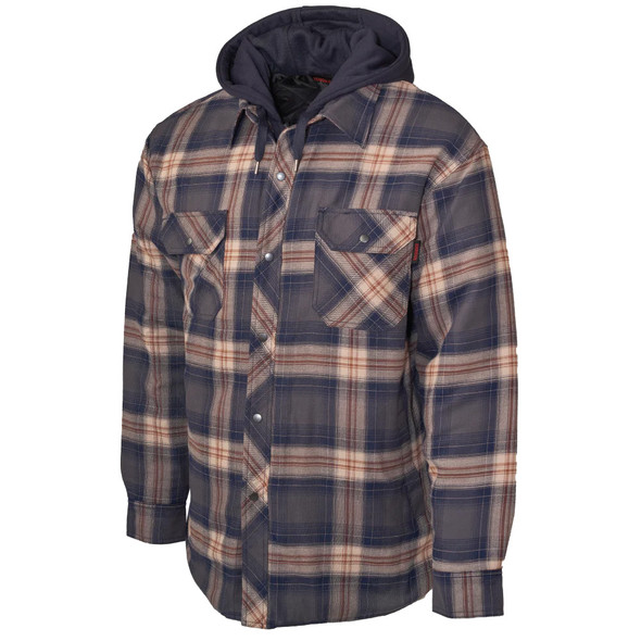 Tough Duck Quilt Lined Hooded Flannel Jac-shirt WS06 Navy-Brown Plaid