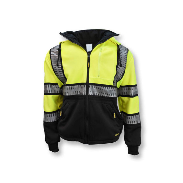 DeWALT Class 3 Hi Vis Yellow Black Bottom Hoodie with Segmented Reflective Tape DSJ32 Front